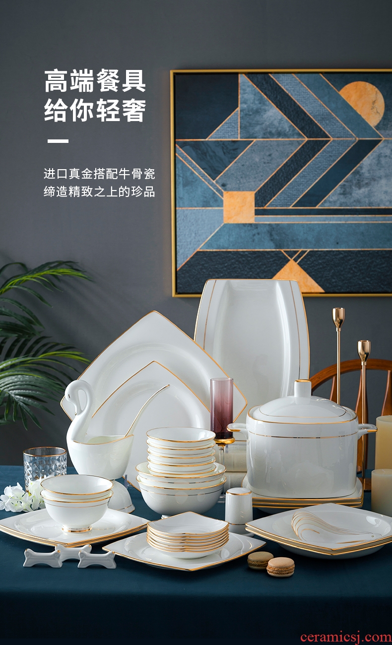 Fire color high-grade home dishes bone porcelain jingdezhen ceramics tableware inset jades DIY free combination collocation package
