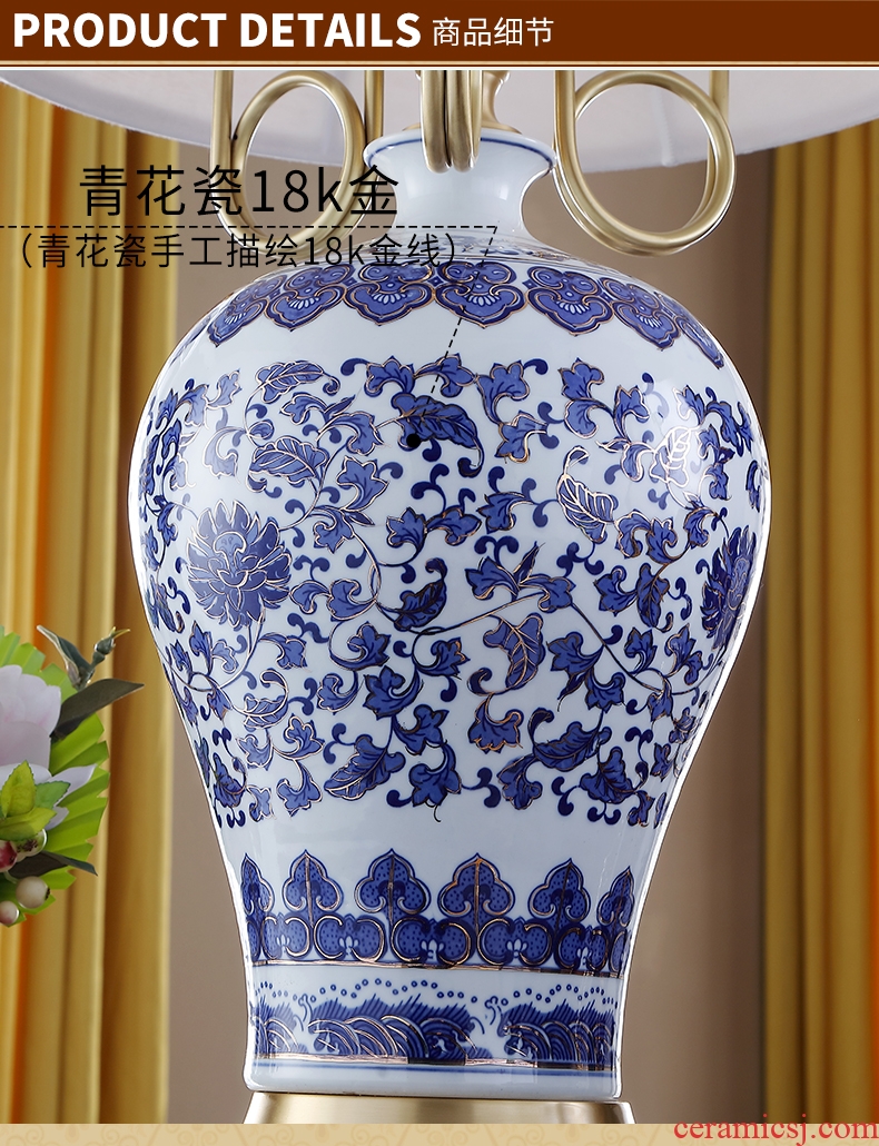 Santa marta tino new three full copper arm the colour blue and white porcelain ceramic desk lamp large villa