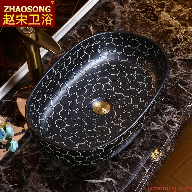 Basin of Chinese style restoring ancient ways of song dynasty ceramics on elliptic toilet lavabo stage basin balcony sink to wash your hands