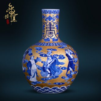 Antique hand-painted porcelain of jingdezhen ceramics gold sea vase Chinese style living room porch decorate furnishing articles