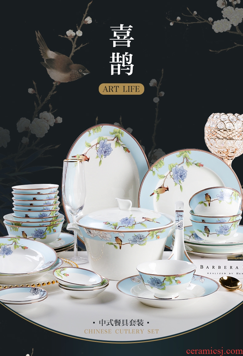 New bone China tableware suit Chinese dishes kit home plate set bowl combine web celebrity ceramic bowl dish of gifts