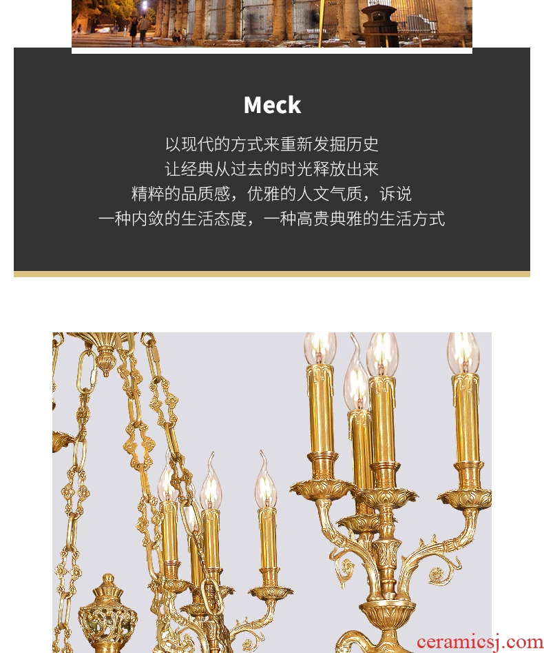 French Italian pure copper ceramic chandeliers european-style luxury living room bedroom marble palace art light colored enamel