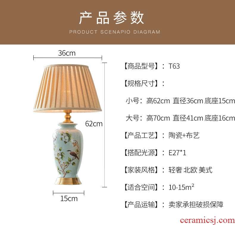 Long three American ceramic desk lamp manual ceramic retro hand-painted sitting room lamps and lanterns of big desk lamp of bedroom the head of a bed
