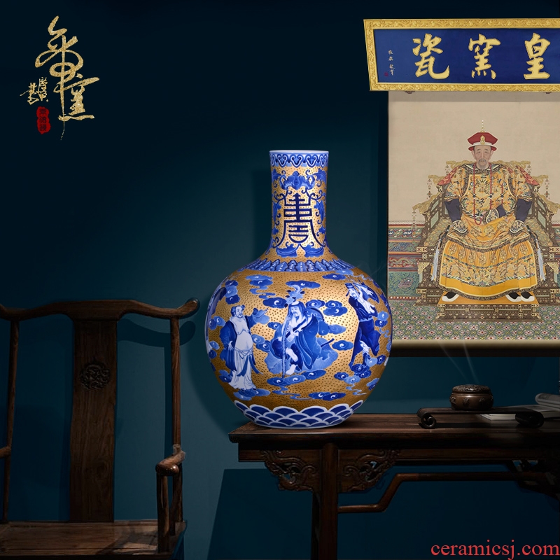 Antique hand-painted porcelain of jingdezhen ceramics gold sea vase Chinese style living room porch decorate furnishing articles