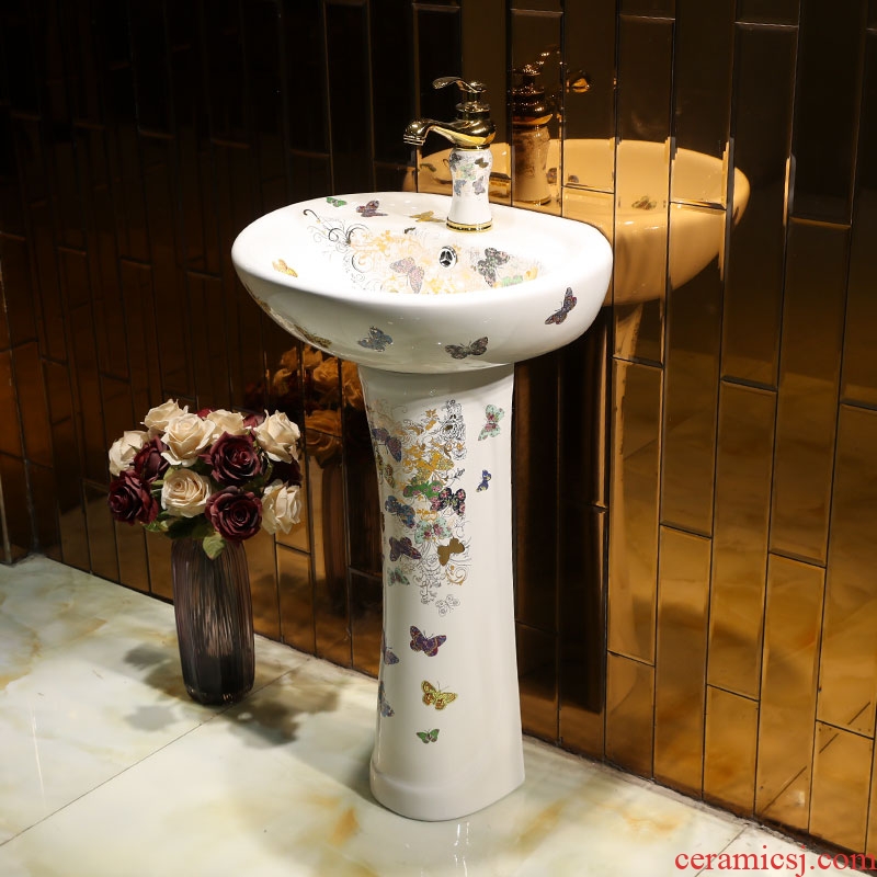 Continental basin of pillar type lavatory balcony column ceramic floor sink basin integrated outdoor sink