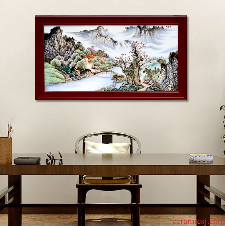 Chinese lucky feng shui living room sofa setting wall adornment jingdezhen hand-painted porcelain plate painting landscapes of corridor murals