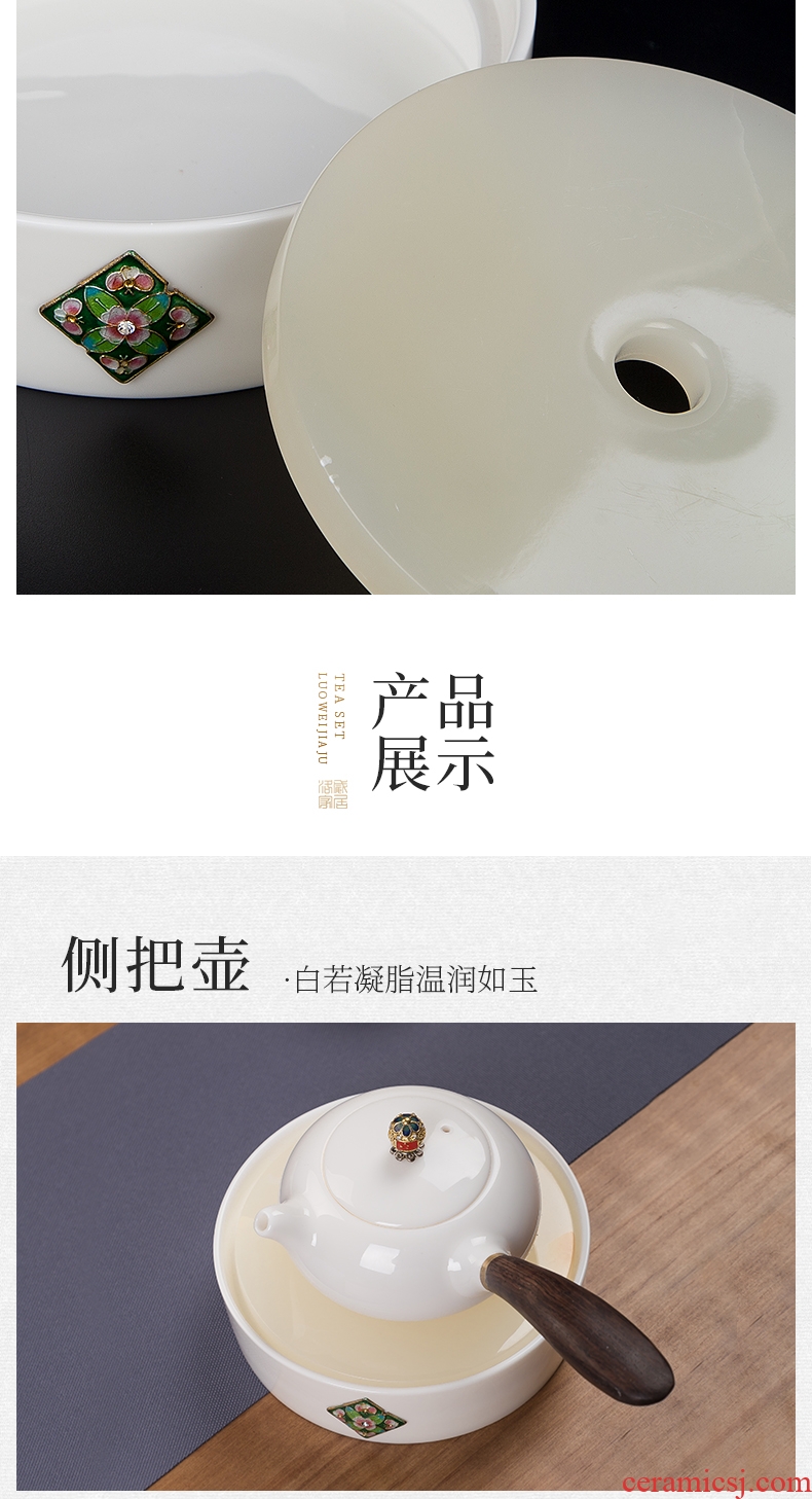 Jingdezhen ceramic kung fu tea set suet jade white porcelain pot of) tea tray side turn to tureen sample tea cup