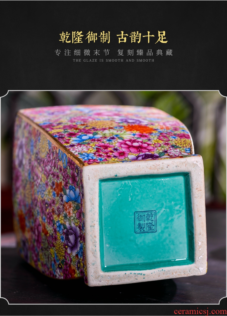 Jingdezhen ceramics powder enamel flower square bottle of the sitting room porch flower arrangement of Chinese style household decoration vase furnishing articles