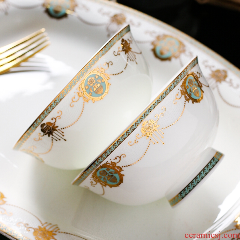 Luxury tableware suit high-end dishes suit household dish bowl of jingdezhen bone porcelain ceramic bowl chopsticks combination of gifts