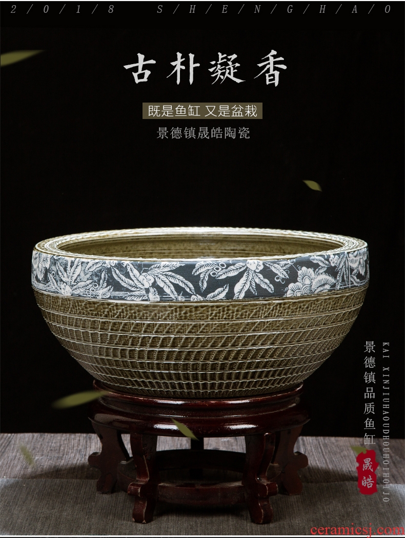 Jingdezhen ceramic hand-painted aquariums lotus cylinder household geomantic lotus cornucopia ceramics handicraft furnishing articles