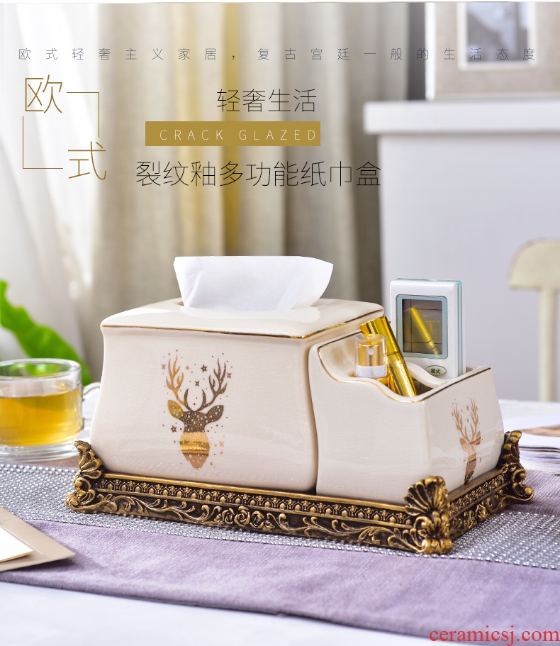 American multi-function box ceramic tissue box remote control to receive European creative smoke box sitting room tea table furnishing articles