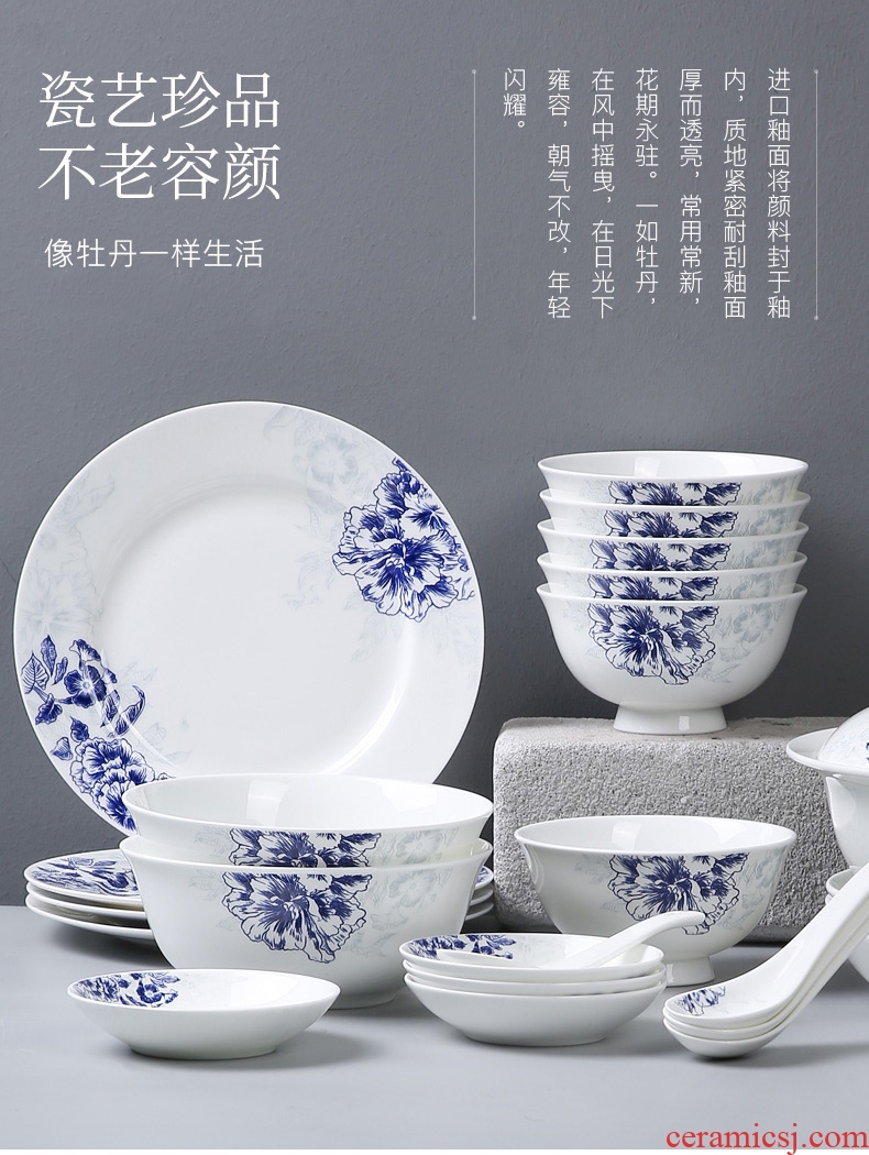 Inky blue and white porcelain tableware suit Chinese dishes combination of jingdezhen ceramic dishes suit, jade 3.0