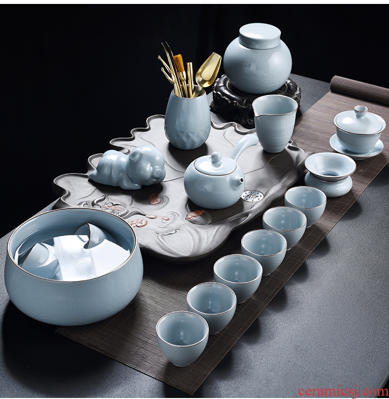 God your kiln porcelain household ceramics kung fu tea set suit Chinese porcelain contracted side teapot tea cups