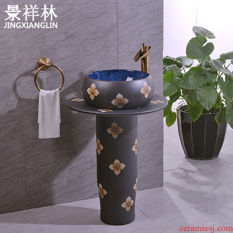 Ceramic column column type lavatory floor toilet basin one-piece household balcony lavatory