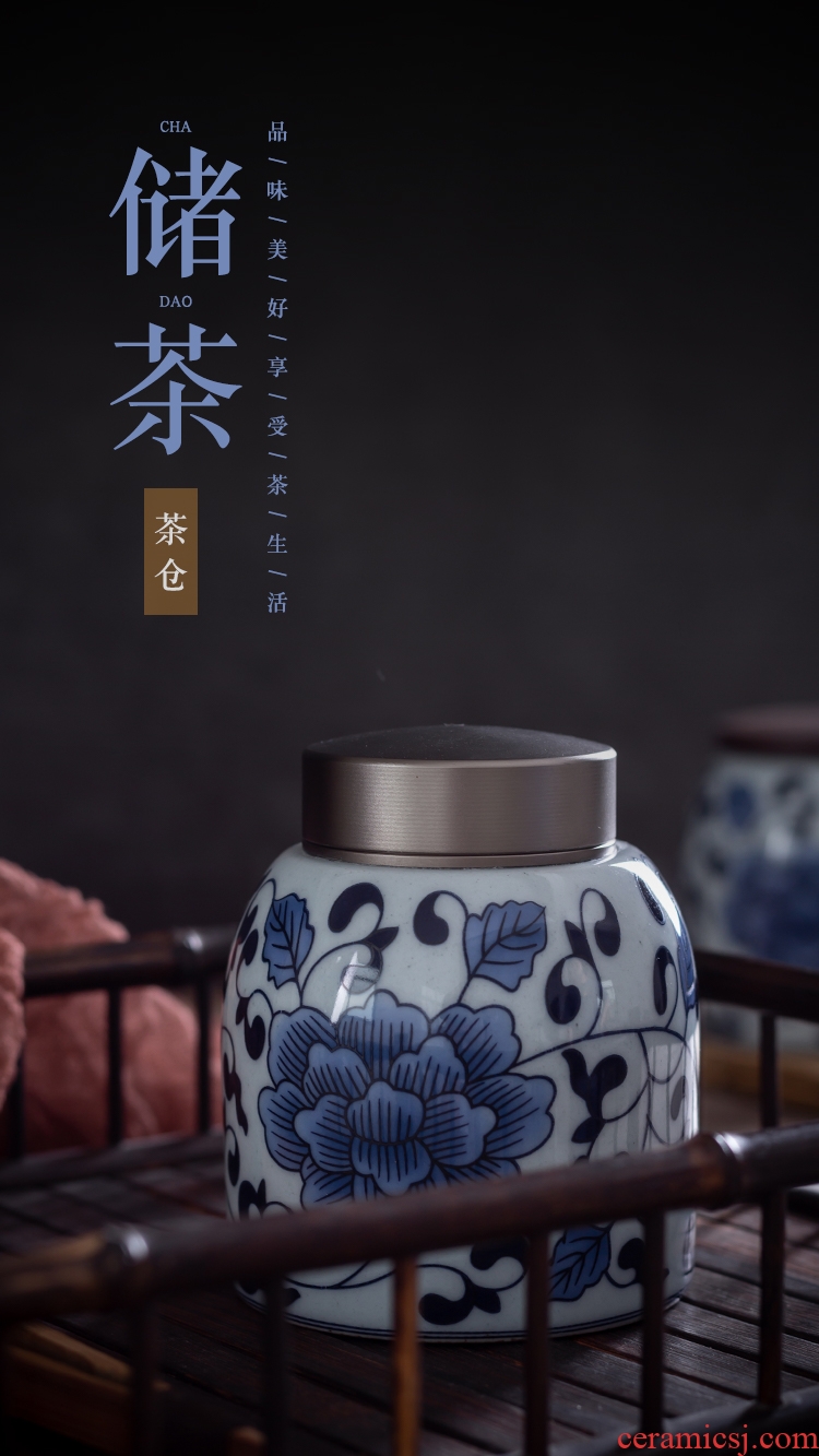 Bo yao small POTS puer tea cake moisture storage tank caddy of blue and white porcelain ceramic household seal pot tin lid