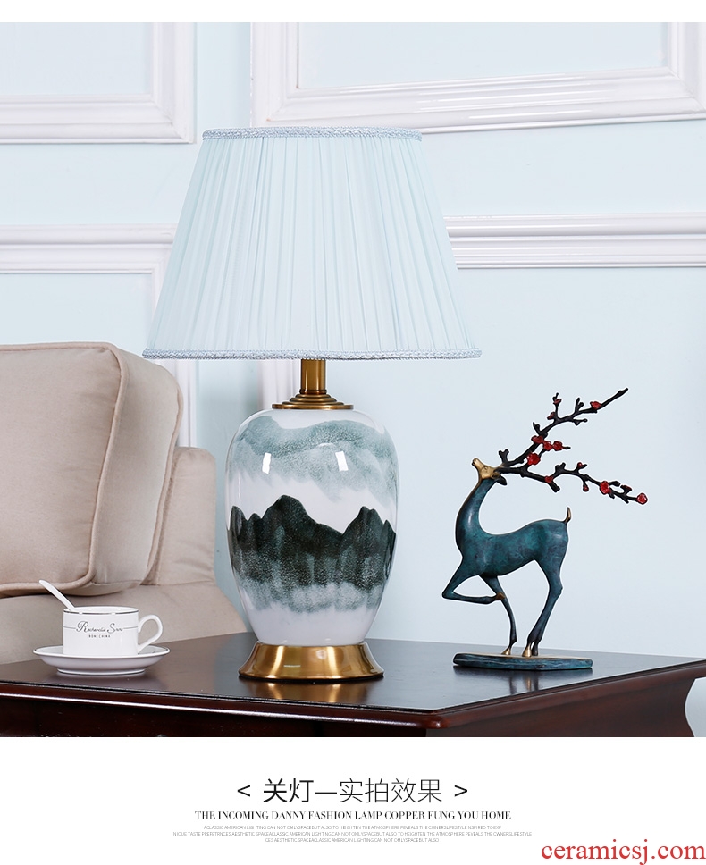 Jingdezhen new Chinese style landscape ceramic desk lamp lamp of bedroom the head of a bed restoring ancient zen sitting room sofa tea table lamp