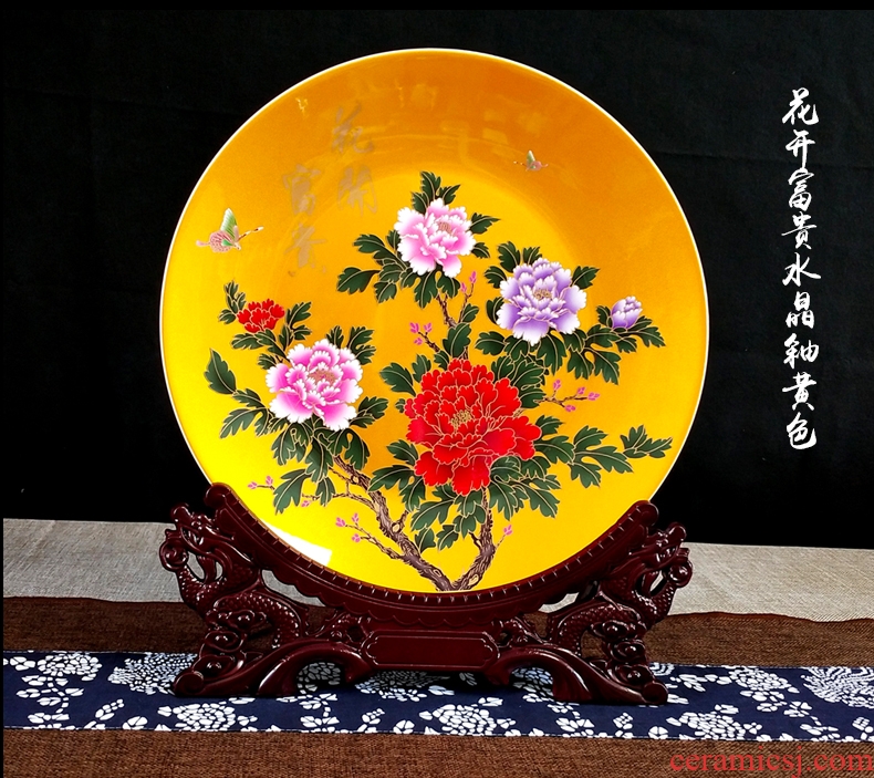 Blooming flowers large decorative plate crystal glazed pottery China wine crafts rich ancient frame sitting room decoration