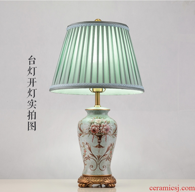 American Europe type desk lamp ceramic decoration art designer retro pattern all copper lamps and lanterns of the sitting room the bedroom of the head of a bed