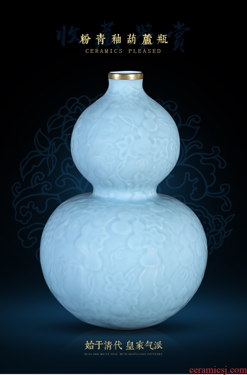 Sons of jingdezhen chinaware paint blue glaze carving ten thousand generations gourd bottle home sitting room adornment flower arranging furnishing articles