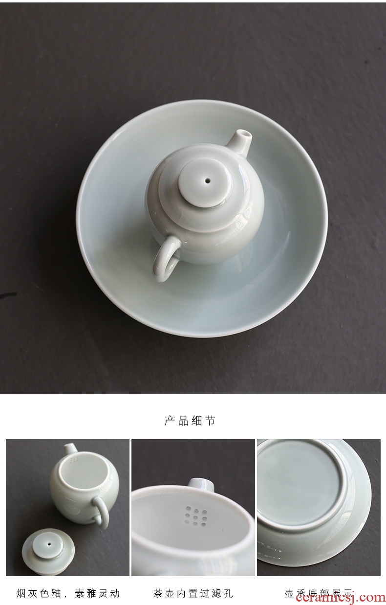 YanXiang fang ash glaze pure color kung fu tea sets tea pot set of pottery and porcelain of a complete set of three to tureen gift boxes