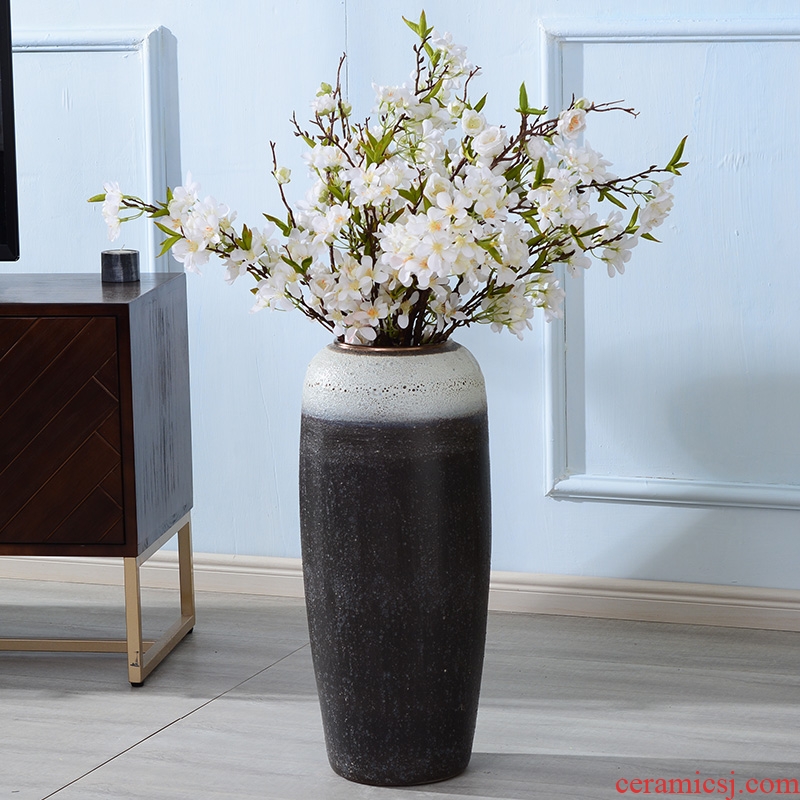 Lou qiao ground vase large Chinese style restoring ancient ways is plugged into the dried coarse pottery villa living room TV ark clay ceramic furnishing articles