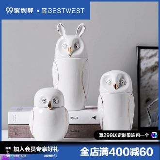 BEST WEST owl storage tank ceramic receive soft candy jar sitting room adornment creative furnishing articles