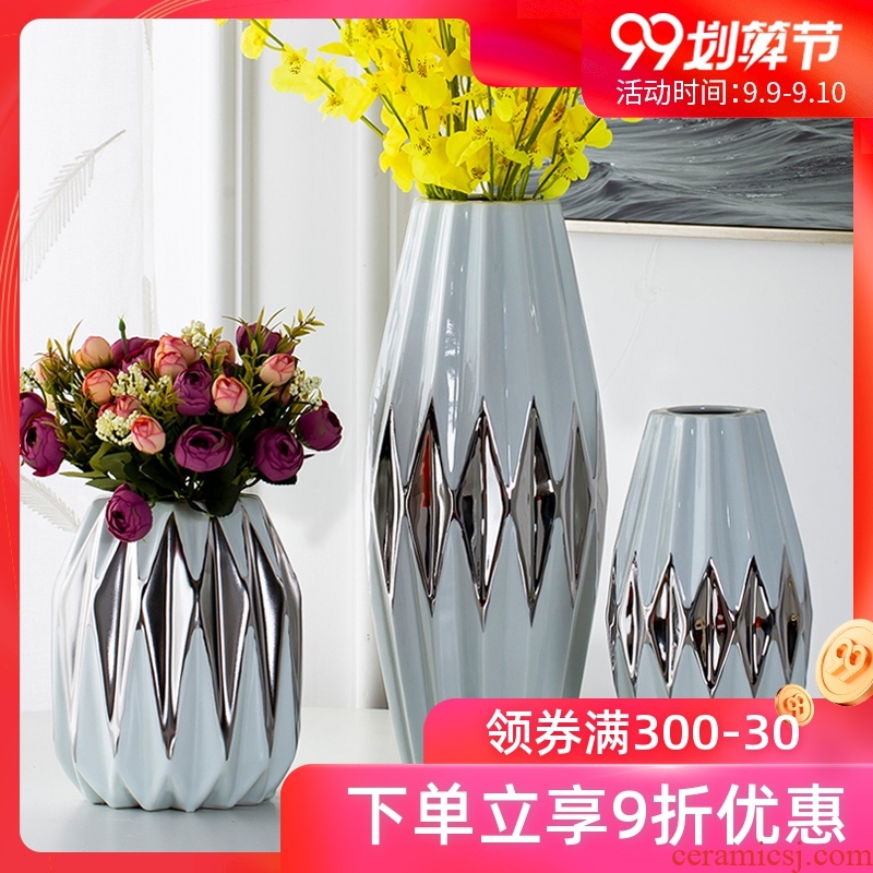 Jingdezhen ceramic silver vase northern wind furnishing articles sitting room dry flower flower implement small and pure and fresh home decoration decoration