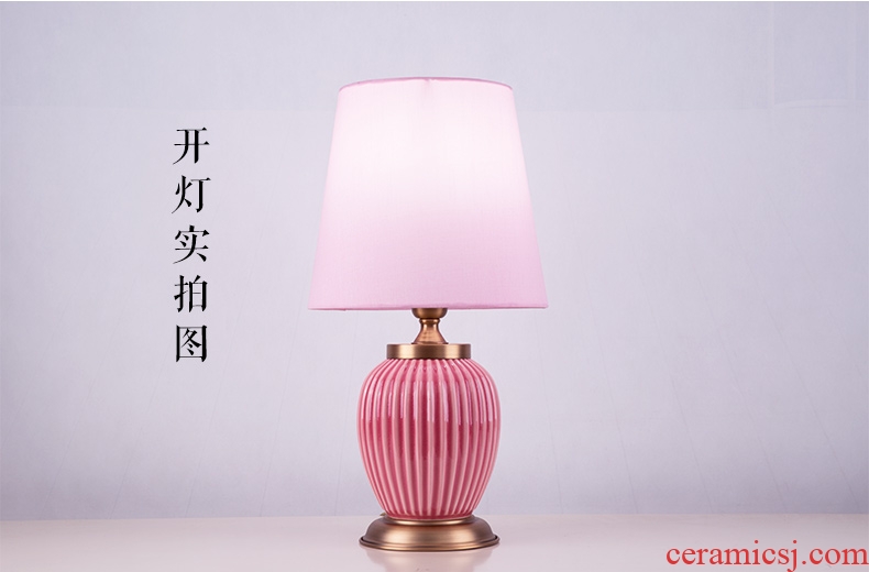 Light luxury american-style lamp ceramic decoration art designer pink lamps and lanterns of contemporary and contracted sitting room the bedroom of the head of a bed