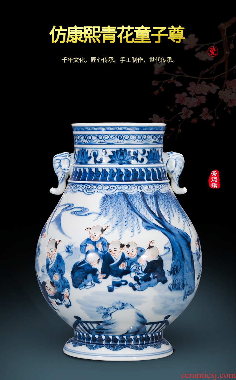 Jingdezhen ceramic antique Chinese blue and white porcelain vase classical sitting room rich ancient frame furnishing articles home decoration arts and crafts