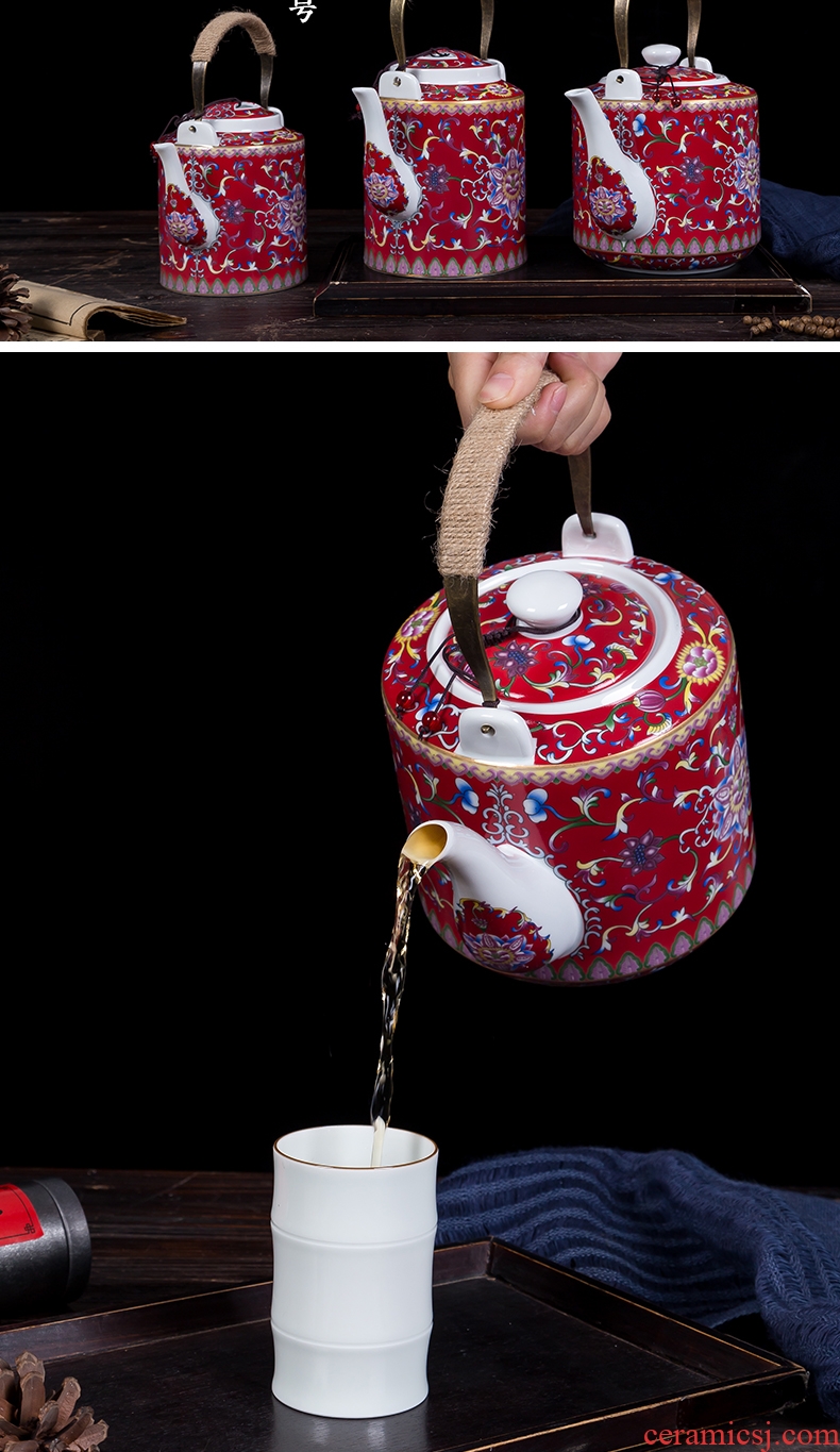 Cool, colored enamel kettle household of Chinese style old antique teapot high-temperature large-sized ceramic teapot cold water