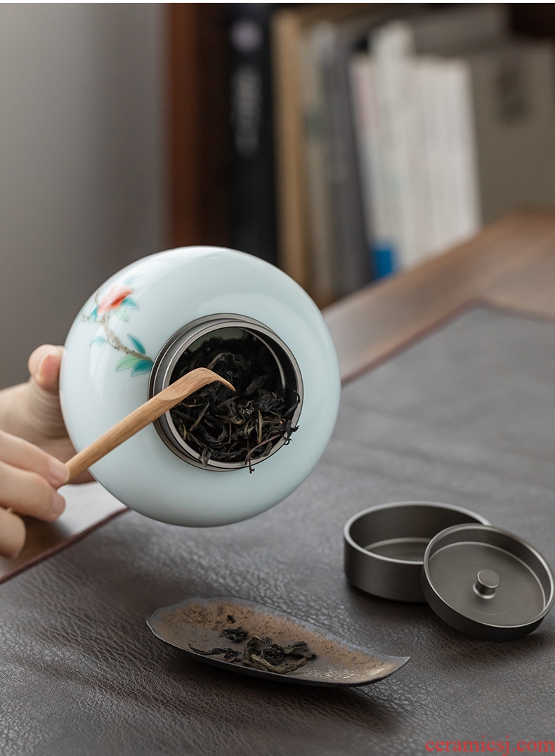 Drink to double aluminum cover caddy household enamel ceramic seal tank storage box Japanese wake tea tea tea warehouse