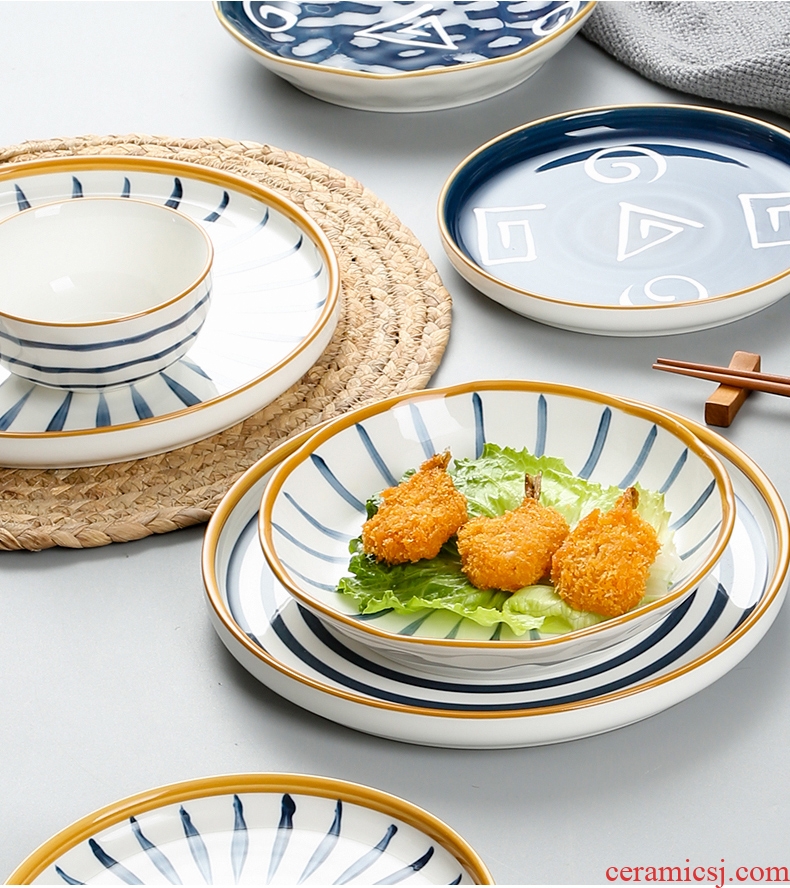 Japanese under the glaze color dishes suit household jingdezhen ceramic tableware suit creative hand-painted bowl dish bowl chopsticks