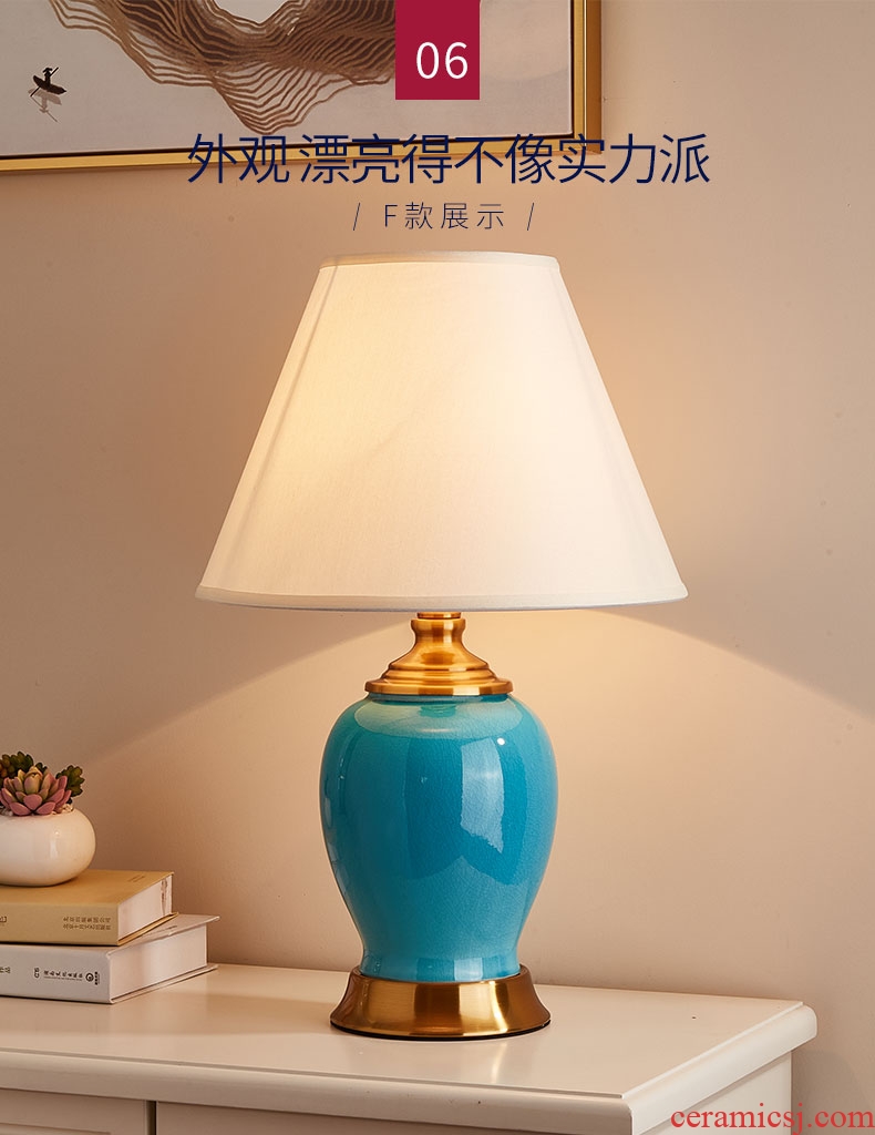 Europe type desk lamp bedside lamp is contracted and contemporary bedroom sweet wedding creative romantic warm light ceramic American bedside table