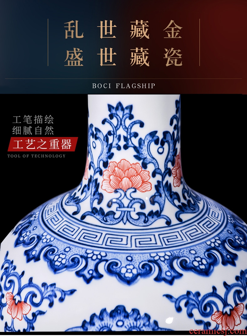 Jingdezhen ceramic antique hand-painted dried flowers large blue and white porcelain vase furnishing articles new Chinese style living room decoration craft gift