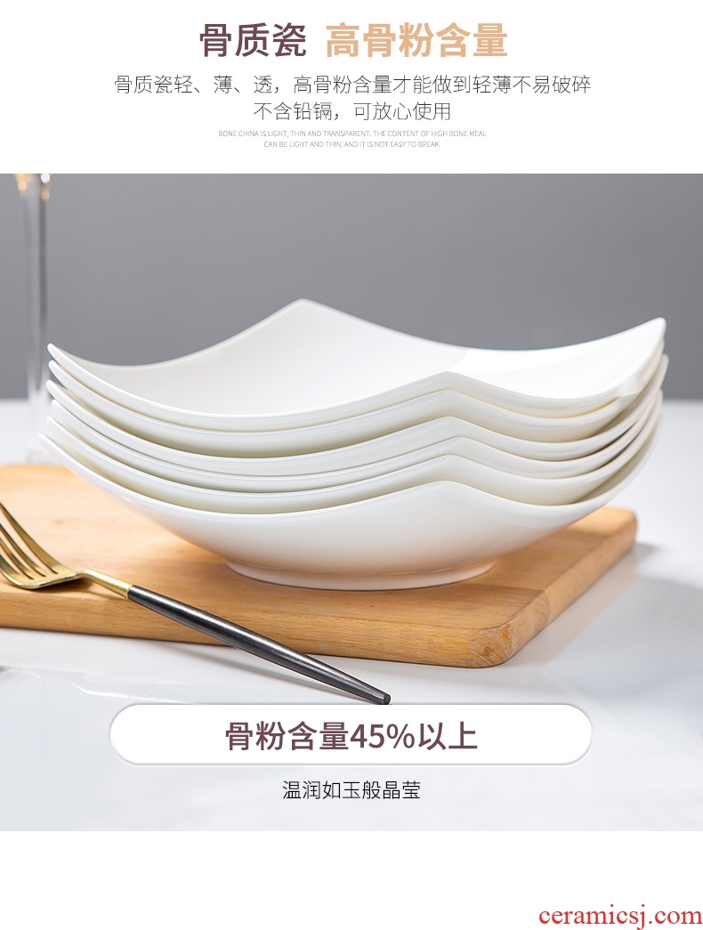 Pure white bone porcelain jingdezhen 4/6/10 a suit creative household European contracted newborn ceramic deep dish plate