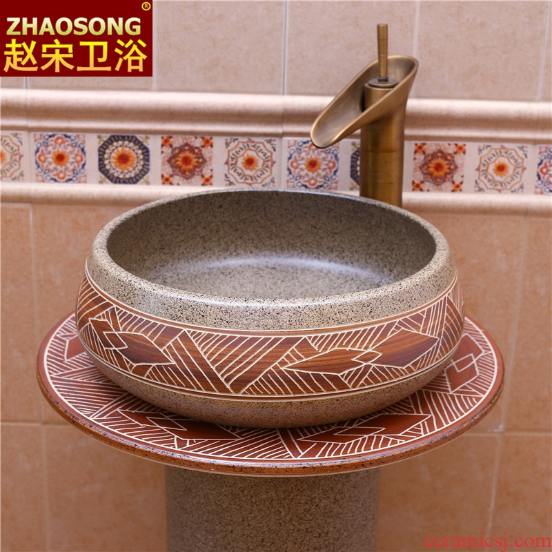 Retro pillar basin home floor balcony sink Chinese creative ceramic basin sink outdoor antifreeze