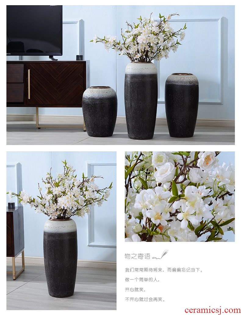 Lou qiao ground vase large Chinese style restoring ancient ways is plugged into the dried coarse pottery villa living room TV ark clay ceramic furnishing articles