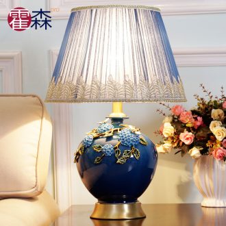 New Chinese style classical pure coppers ceramic desk lamp warm home sitting room creative contracted their study bedroom berth lamp