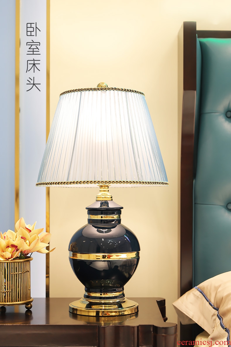 Light luxury american-style lamp decoration ceramics art design and contemporary and contracted copper whole sitting room the bedroom of the head of a bed sitting room lamps and lanterns
