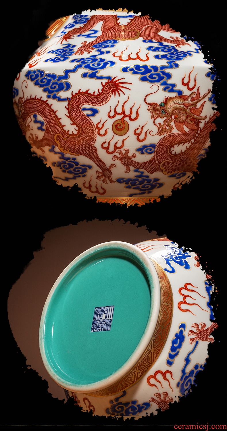 Ning hand-painted antique vase seal kiln jingdezhen ceramic bottle furnishing articles wulong grain ears statue of ancient Chinese porcelain