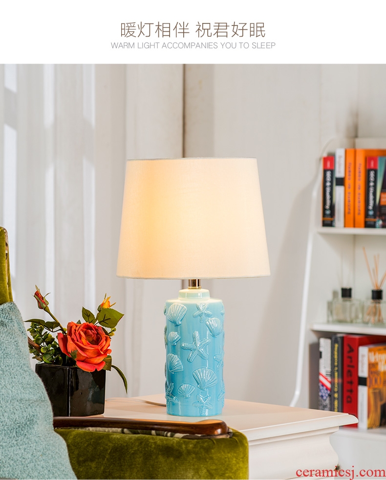 The Mediterranean Sea shells ceramic desk lamp lamp is contemporary and contracted north European rural desk lamp of bedroom the head of a bed of creative fashion