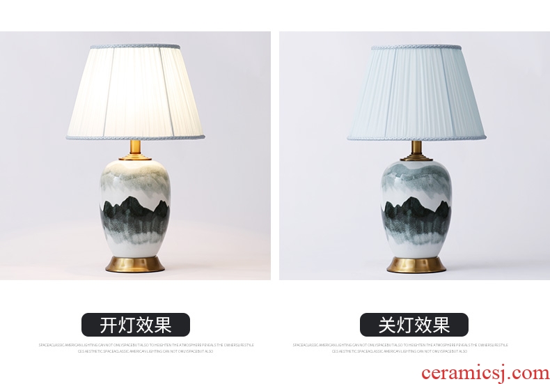 Jingdezhen new Chinese style landscape ceramic desk lamp lamp of bedroom the head of a bed restoring ancient zen sitting room sofa tea table lamp