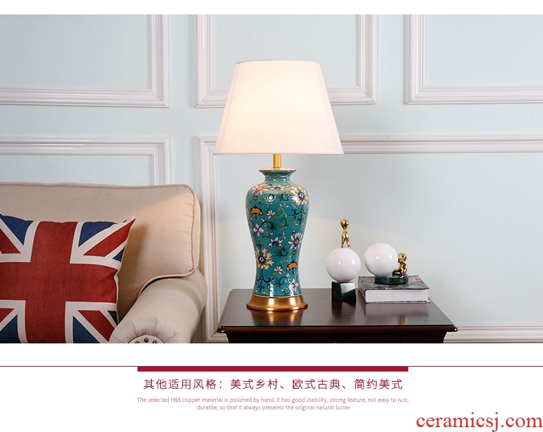 American whole copper ceramic desk lamp sitting room bedroom berth lamp warm new Chinese style restoring ancient ways of Chinese zen wind decoration
