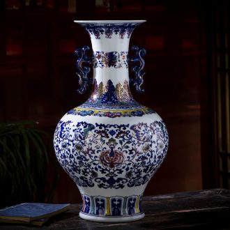 Jingdezhen ceramic hand-painted large blue and white porcelain vase flower arranging antique Chinese style living room porch China ornament