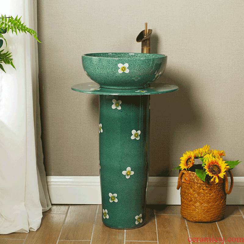 M beautiful household ceramics vertical column type lavatory balcony sink one-piece toilet stage basin to the ground