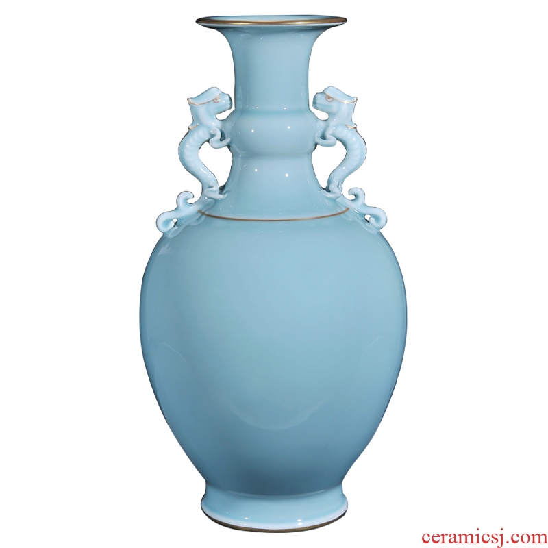 Archaize of jingdezhen ceramics powder blue glaze vase long belly sitting room porch home Chinese decor collection in furnishing articles