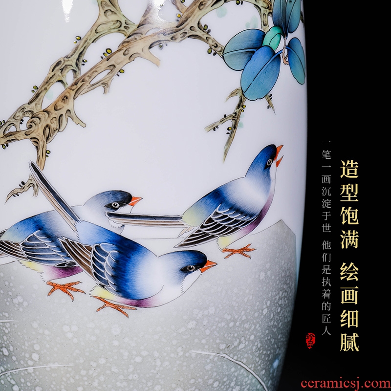 Jingdezhen ceramics hand-painted pastel flower arranging landing big new Chinese style household vase sitting room bedroom collection furnishing articles