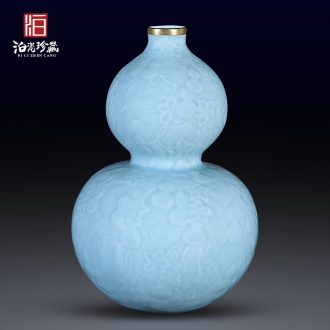 Sons of jingdezhen chinaware paint blue glaze carving ten thousand generations gourd bottle home sitting room adornment flower arranging furnishing articles