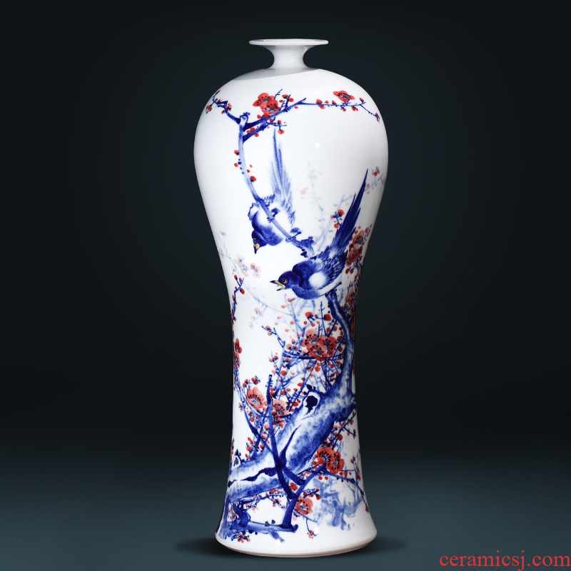 Master of jingdezhen ceramics hand-painted beaming Chinese blue and white porcelain vase large sitting room porch place
