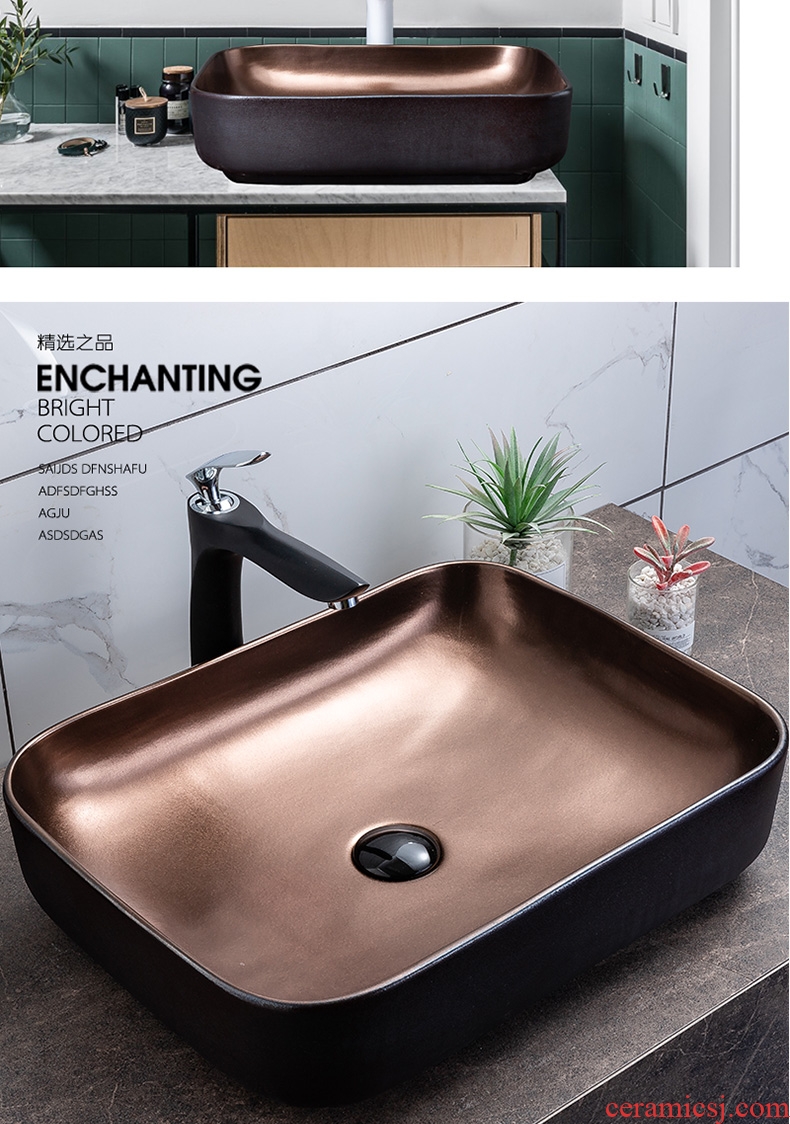 In gold black art square toilet stage basin on its outside lavatory sink basin of single household ceramics
